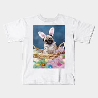 Easter Bunny Pug Dog Kids T-Shirt